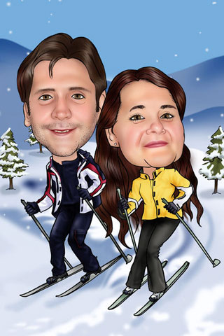 Caricaturas de esquiadores