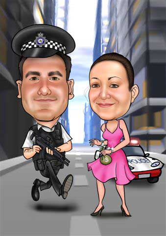 Caricaturas de Policía y ladrona