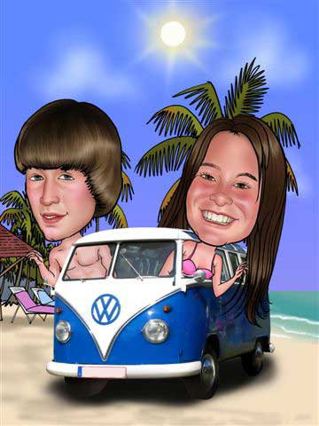 Caricaturas de A la playa en furgoneta